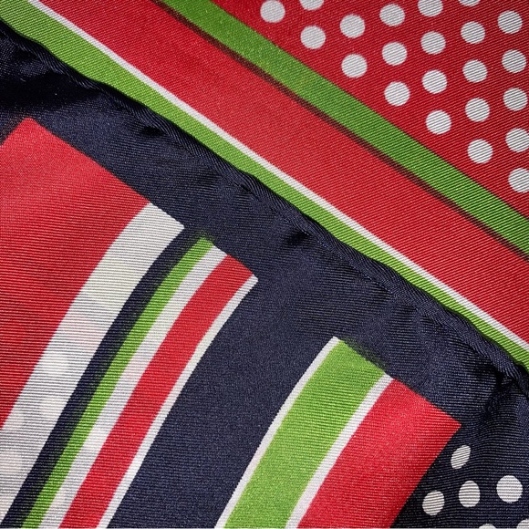 Vintage Echo 100% Pure Silk Striped Polkadot Scarf 45” x 15” - Picture 12 of 17
